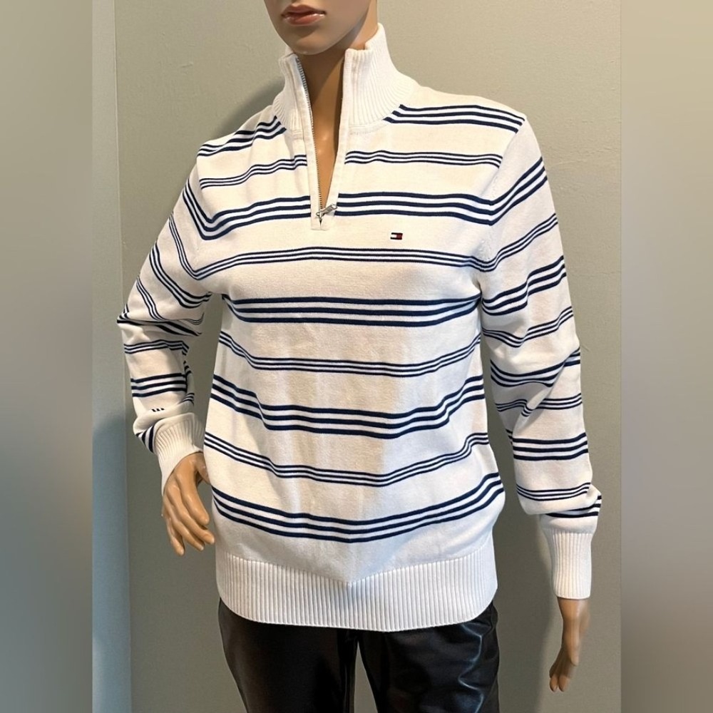 Tommy Hilfiger 1/4 Zip Blue & White Stripe‎ Sweater in Size XS
